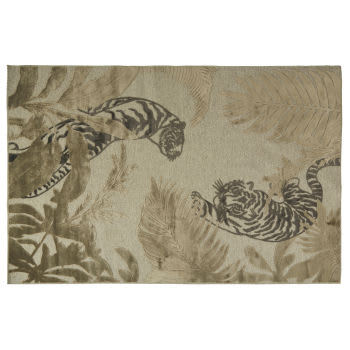 Jacquard tapijt van wol en viscose met beige reliëfpatroon, 160x230