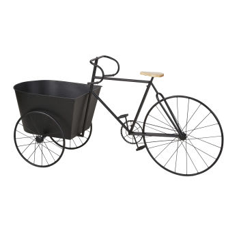 JENS - Jardinière vélo en métal noir et bois de sapin