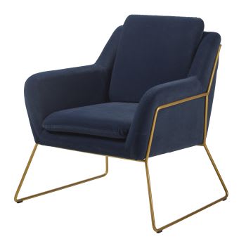 Jasper - Sessel mit Samtbezug, nachtblau und messingfarben