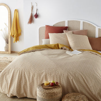 PAOLINA - Jogo de cama em algodão biológico caramelo e rosa-velho com estampado floral 240x260