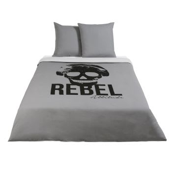 REBEL - Jogo de cama infantil de algodão cinzento com estampado preto 240x220