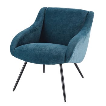 Joyce - Sessel aus Velours im Vintage-Stil, blau und Metall
