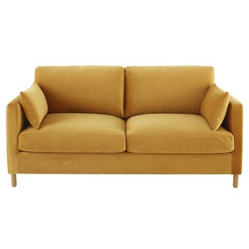 Julian - Sofá cama de 3 plazas de terciopelo amarillo mostaza, colchón 10 cm