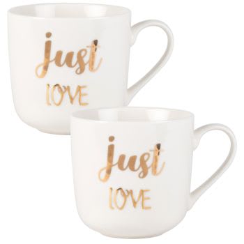 JUST LOVE - Lot de 2 - Mug en porcelaine blanche imprimée