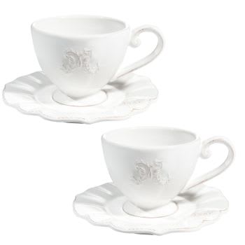 Bourgeoisie - Set aus 2 - Kaffeetassen mit Untertasse aus Keramik, weiß