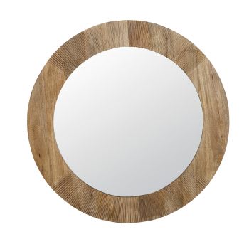Madera - Specchio rotondo in acciaio e legno riciclato in stile rustico,  dimensione: ø 120