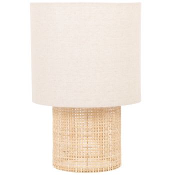 KARVEN - Lampe en rotin tressé et abat-jour en polyester recyclé beige
