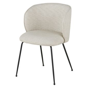 Kate - Stuhl mit beigefarbenem Bezug aus recyceltem Polyester und Leinen und Beinen aus schwarzem Metall