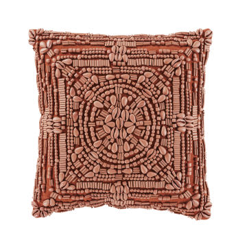 OLVERA - Katoenen kussen met parels, terracotta, 35 x 35 cm