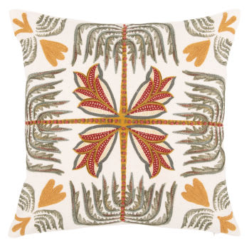 AZAD - Katoenen kussenhoes, geborduurd exotisch patroon, meerkleurig, 40 x 40 cm
