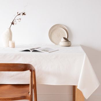 SINOP - Katoenen tafelkleed met jacquardweefsel, met golfmotief, wit, 150 x150 cm