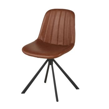 Keira - Chaise rotative en textile enduit marron et métal noir