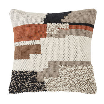 KIMIA - Almofada em tecido de algodão bordado terracota, cru e preto 45x45