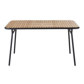Klappbarer Gartentisch aus Buchenholz und schwarzem Metall, 6 Personen, L 140cm