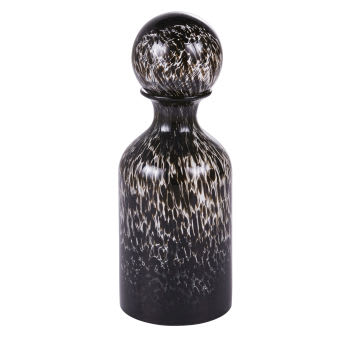 Kleine gespikkelde fles van zwart geblazen glas