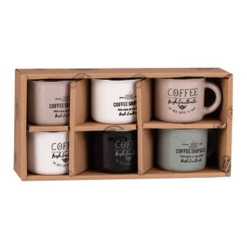 TOWN - Koffertje met 6 aardewerken koffiekoppen met print