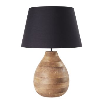 ONDINE - Kugellampe aus Mangoholz mit schwarzem Lampenschirm