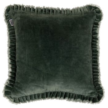 Bliss - Kussenhoes van katoenen fluweel met ruches, 40 x 40 cm, groen