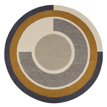 LAMONE - Alfombra tejida redonda en lana marrón caramelo, gris y blanca y algodón reciclado D200