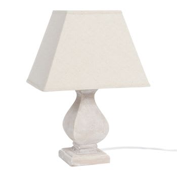 Emilia - Lamp in paulownia met crème stoffen kap