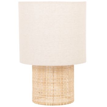 KARVEN - Lamp van gevlochten rotan met beige lampenkap van gerecycleerd polyester