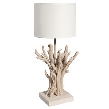 Saint Jouan - Lamp van imitatiedrijfhout met witte lampenkap