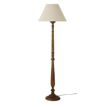 GUSTAVE - Lamp van mangohout en linnenkleurige lampenkap H162