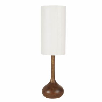 HAGGINWOOD - Lamp van mangohout met beige linnen lampenkap