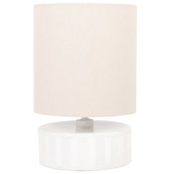 CREMORIN - Lamp van witte keramiek met juten lampenkap