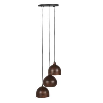 HAMPE - Lampada a sospensione a grappolo in metallo nero con 3 paralumi in legno di mango