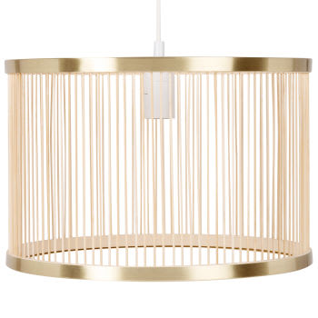BEROZKA - Lampada a sospensione in filo di metallo dorato e bambù Ø 35 cm