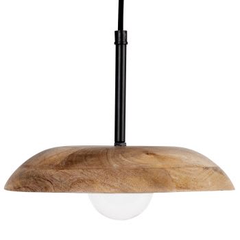 CABASSON - Lampada a sospensione in legno di mango marrone e metallo nero