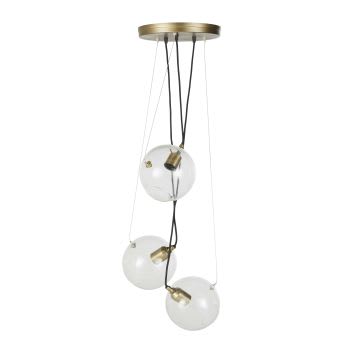 RUCHILL - Lampada a sospensione in metallo dorato con 3 globi in vetro