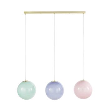 ELIET - Lampada a sospensione lineare con 3 paralumi in vetro opalino colorato blu, verde e rosa