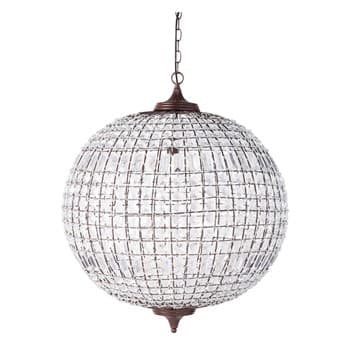 Lampadario sferico in metallo ruggine con pendenti