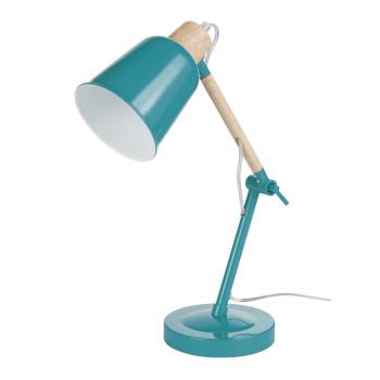 PIXIE - Lámpara de escritorio de madera de caucho y metal verde