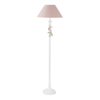 ALICE - Lámpara de pie blanca con pájaros y pantalla rosa 158 cm