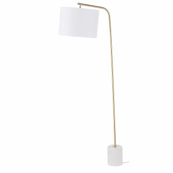 SAINTE-MAXIME - Lámpara de pie de mármol blanco, metal dorado y pantalla blanco, alt. 163