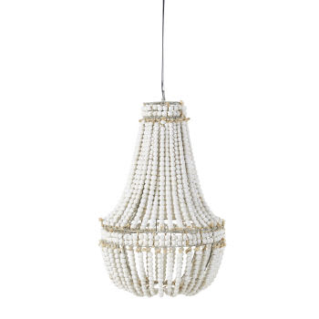 SALOME - Lámpara de techo de perlas de abeto blanco y metal con efecto envejecido