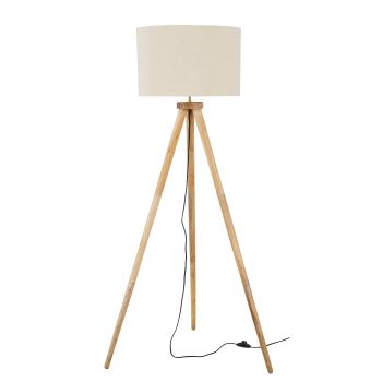 Lámpara trípode de madera de mango con pantalla de lino beige Alt. 150