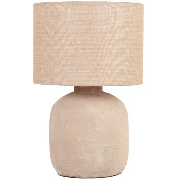 Saveria - Lampe aus beiger Keramik mit Lampenschirm aus Jute