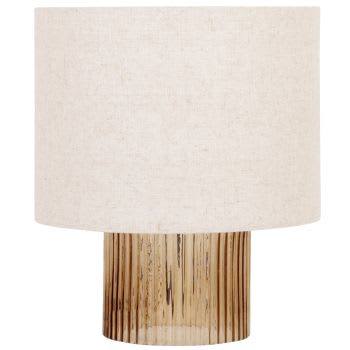 THALIS - Lampe aus bernsteinbraunem Glas mit Lampenschirm aus recyceltem beigem Polyester