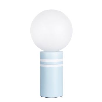 DOKYA - Lampe aus blauer und weißer Keramik mit Kugelschirm aus blickdichtem Glas