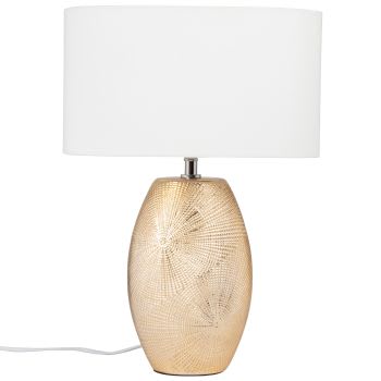 Lampe aus goldener Keramik mit Lampenschirm aus weißer recyceltes Polyester