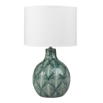 HEVEA - Lampe aus grüner Keramik mit Lampenschirm aus weißer Baumwolle