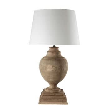 Montaigne - Lampe aus Mangoholz mit Lampenschirm aus Baumwolle, H 90 cm, weiß