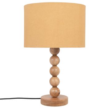 BEORAN - Lampe aus Mangostanholz mit Lampenschirm aus senfgelber Baumwolle