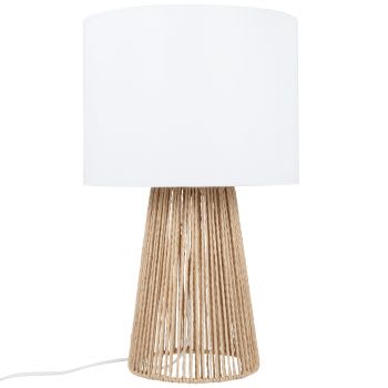 Adene - Lampe aus Rattan mit Lampenschirm aus weißer Baumwolle