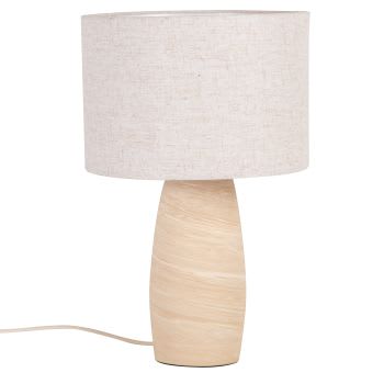 TERRA - Lampe aus Terrakotta mit Lampenschirm aus beigem Leinen
