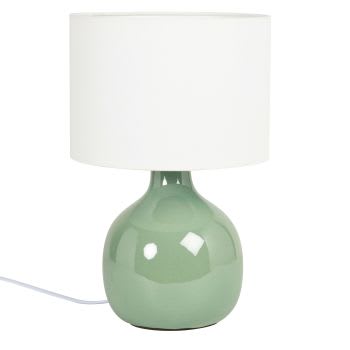 Marcelle - Lampe aus wassergrüner Keramik mit weißem Lampenschirm